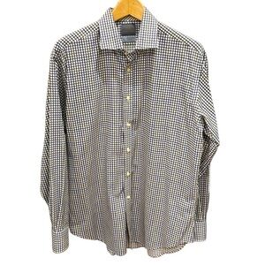 Thomas Dean plaid Navy Olive Dress Shirt SZ L